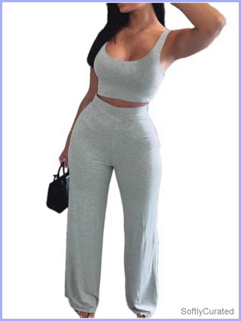 Two Piece Sleeveless Crop Tank & Wide Leg Sweatpants Tracksuit Set